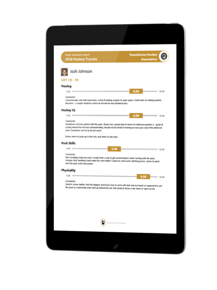 Hockey Evaluation Report Card Thank You!